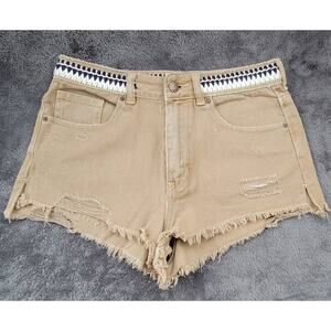 P.S Erin Wasson Khaki Jean Denim Shorts Embroidered Womens Size 27